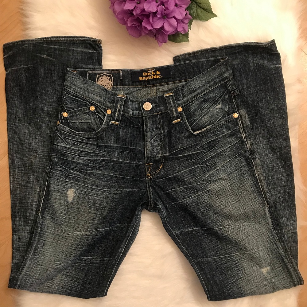 Rock & Republic Distressed Denim High Rise Jeans